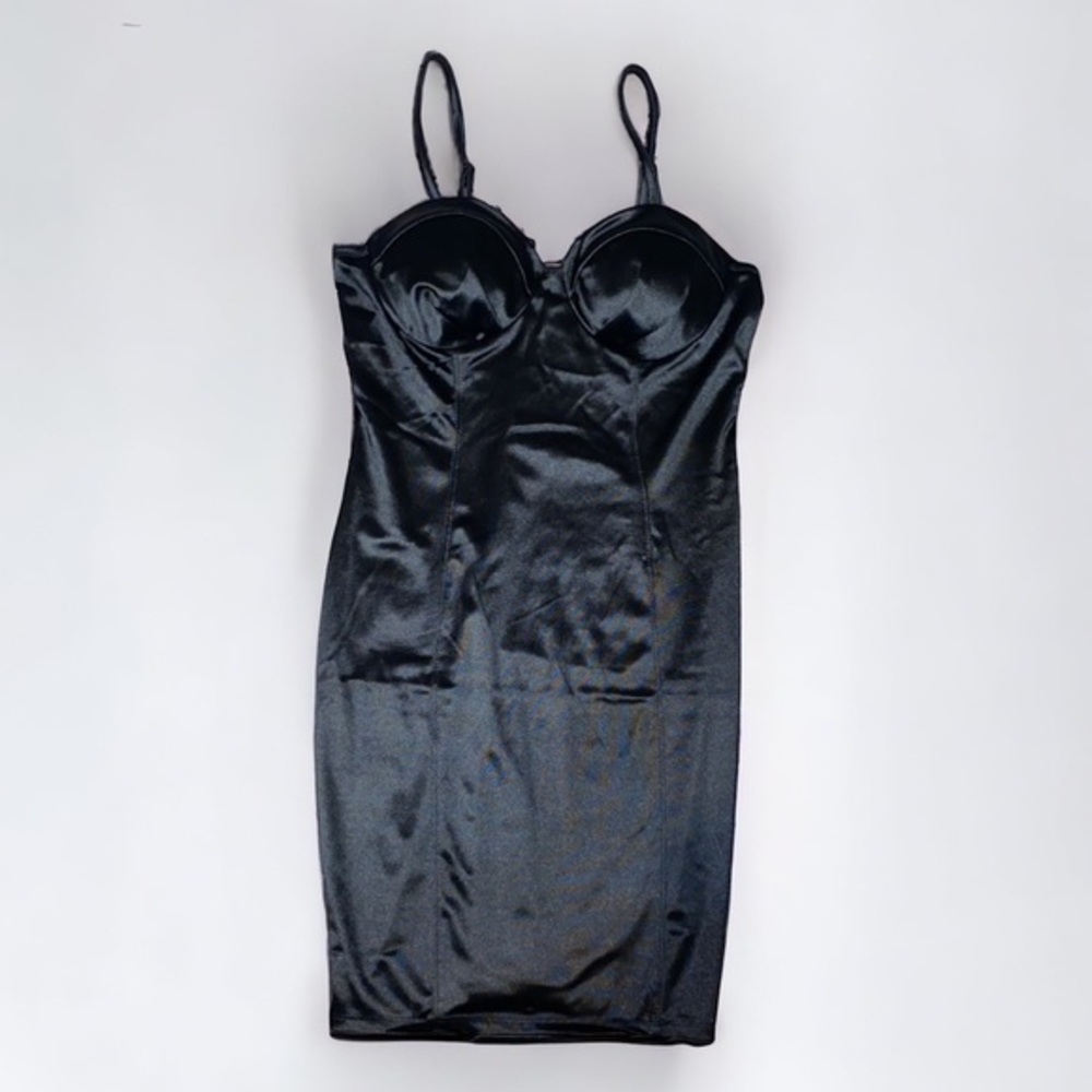Women’s Bodycon Satin Padded Bustier Mini Black Dress